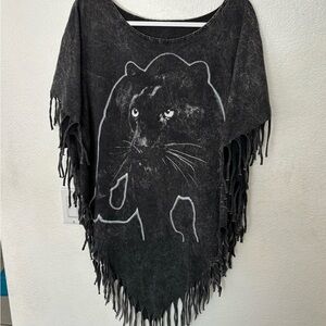 Black Cat Poncho cotton festival edgy Boho